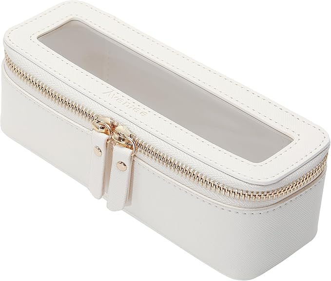 Aveniee Clear Makeup Brush Bag,Slim Cosmetic Brush Holder,Small Toiletry Bag Mini Travel Case for Women,Thin Make up Bags with Dual Zipper,Cute Travel Essentials Organizer,White