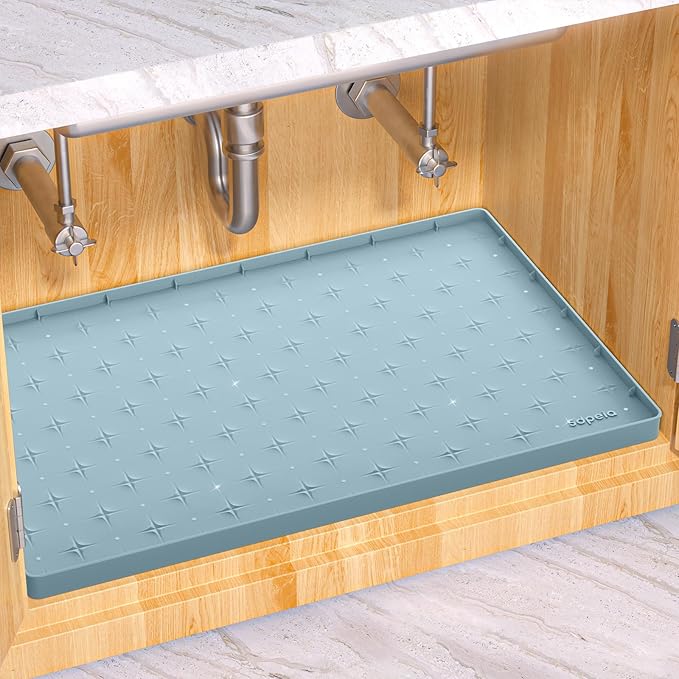 Sdpeia Under Sink Mat 34"×22" Waterproof Silicone Cabinet Liner & Sink Protector for Kitchen & Bathroom, Multi-Purpose Organizers Tray for Pets, Laundry, Cat Litter Mat