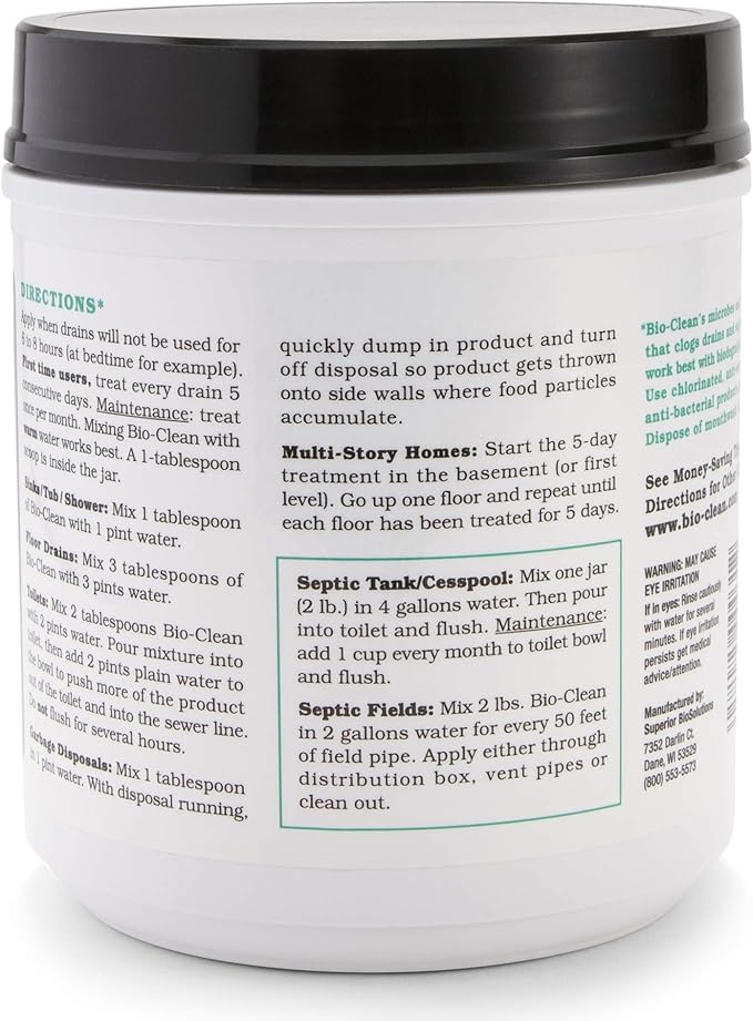 Bio-Clean Drain Septic 2# Can Cleans Drains- Septic Tanks - Grease Traps All Natural and 100% Guaranteed No Caustic Chemicals! Removes fats Oil and Grease, Completely Cleans Your System.