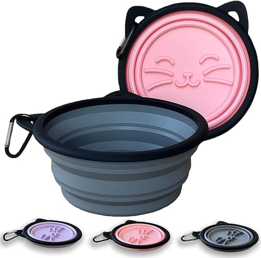 2 Pack Silicone Travel Dog Bowls, Slow Feeder Anti-Gulping, 25oz Collapsible Portable Water & Food Bowls for Medium & Large Dogs, Pet Camping Essentials (Pink/Gray)