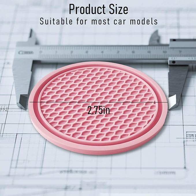 Car Cup Holder Coaster 4 Pack - Non Slip & Shockproof,Flexible PVC Rubber Insert for Car/Truck/SUV/Van (2.75"x0.2") Universal Fit Auto Cup Holders Accessories for Women and Man (Pink)