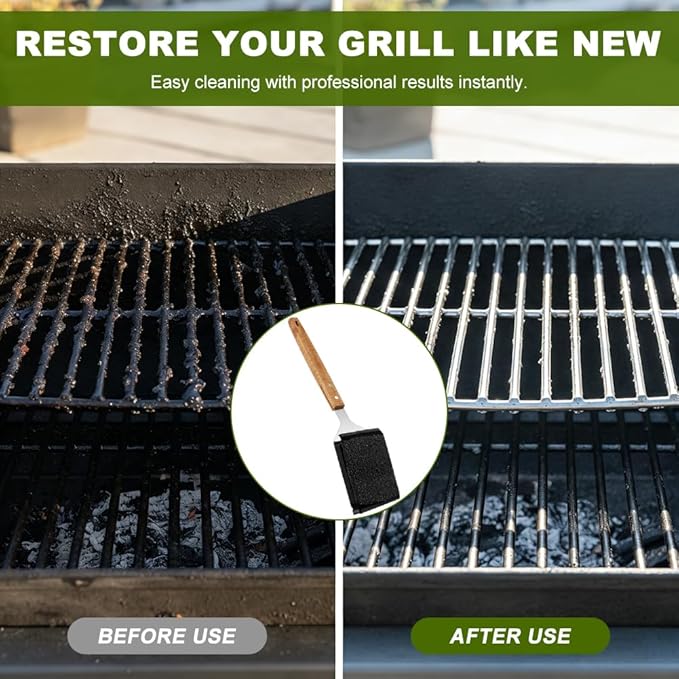 BBQ Grill Brush with Scraper, 5 Replacement Heads, 16.7in Safe Wire Grill Brush,Cleaning Brush Grill Grate Cleaner for Outdoor Grills