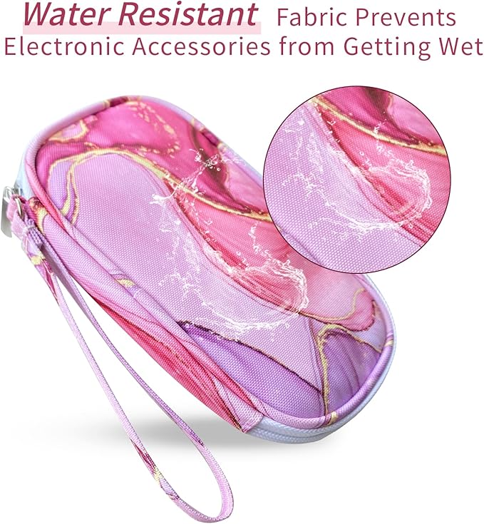 Electronics Organizer Travel Case, Cable Organizer Travel Essentials Tech Pouch,Suitable for Charger, Cable, Phone，Flash Drive,Pink Marble