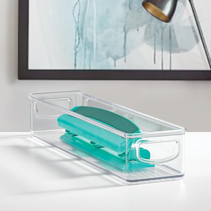 iDesign Slim Clear Plastic Storage Bin, Extra Long Narrow Stackable Organizer for Kitchen and Pantry, 2-Pack