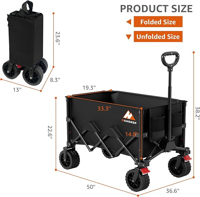 Folding Wagon Cart with Wheels Foldable - Collapsible Wagons Carts Heavy Duty, Fold Up Portable Utility Wagon for Grocery Beach Fishing Camping Shopping, Carrito para Cargar Cosas Con Ruedas(180L)