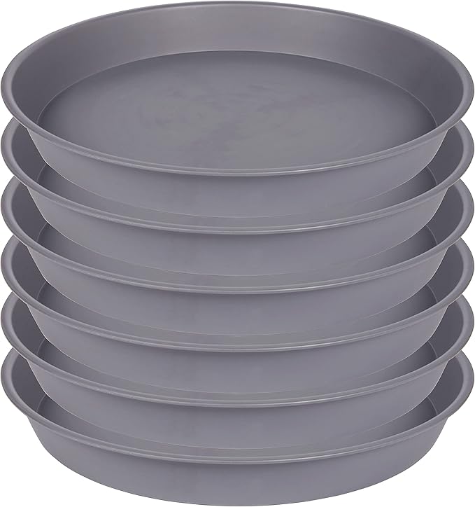 Bleuhome 6 Pack of 12 inch Plant Saucer Gray, Heavy Duty Plastic Plant Saucer 12 inch Round, Durable Plant Tray for Pots, Flower Saucers for Indoors, Plant Trays for Planter 11"/12" (12", Cement Gray)