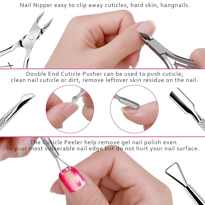 FANDAMEI Nail Files and Buffers, Manicure Tools Nail Care Kit with Nail File, Nail Buffer Block, Cuticle Care for Women with Nippers, Pusher Peeler. Cuticle Oil and Nail Prep Kit.