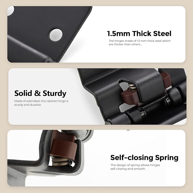 20 Pack 10 Pair Black Cabinet Hinges - 3/8 inch Inset Kitchen Cabinet Hinges, Semi-Concealed Hinges, Self Closing Cabinet Door Hinges with Door Bumper Flush Face Mount Cupboard Hardware