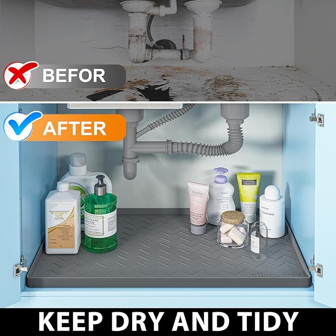 TigeJoy 25" x 19" Under Sink Mats for Kitchen Waterproof, Leak-Proof Silicone Mat Sink Protector and Cabinet Liner, Kitchen Essentials Organizer and Storage, Boot or Shoe Tray, Pet Feeding Mat