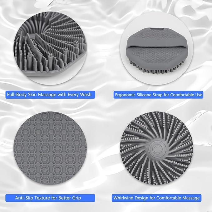 Silicone Body Scrubber – Exfoliating Body Brush for Shower, Soft Silicone Scrub for Men & Women, Shower Scrubber for Skin Care, Body and Face Scrub (Grey)