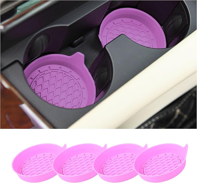 4PCS Car Cup Holder Coaster, Silicone Non-Slip Vehicle Cup Holder Insert Pads, Automotive Interior Insulation Drink Cup Mats Decor Accessories, Universal for SUV, Sedan, Truck (Pink)
