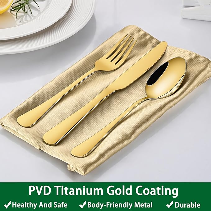 16-Piece 7.3 Inches Gold Soup Spoon,Gold Stainless Steel Dinner Spoons,Durable Tablespoons Set For Restaurant,Hotel,Silverware Spoons
