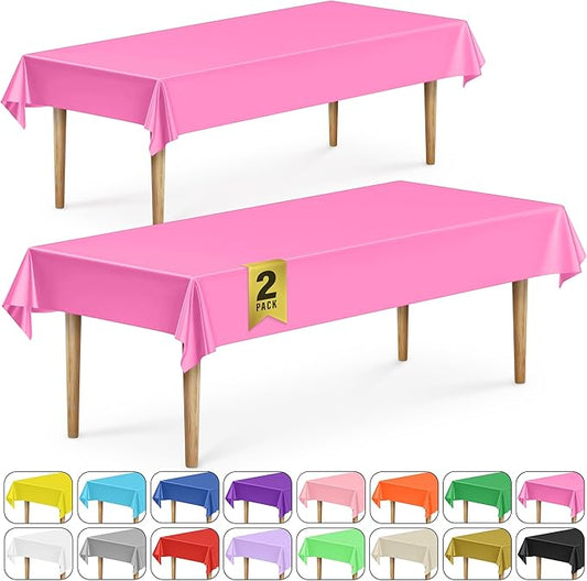 DecorRack 2 Rectangular Tablecloths BPA-Free Plastic, 54 x 108 inch, Dining Table Cloth, Rectangle Table Cover for Parties, Picnic, Camping and Outdoor, Disposable or Reusable, Fuchsia Pink (2 Pack)