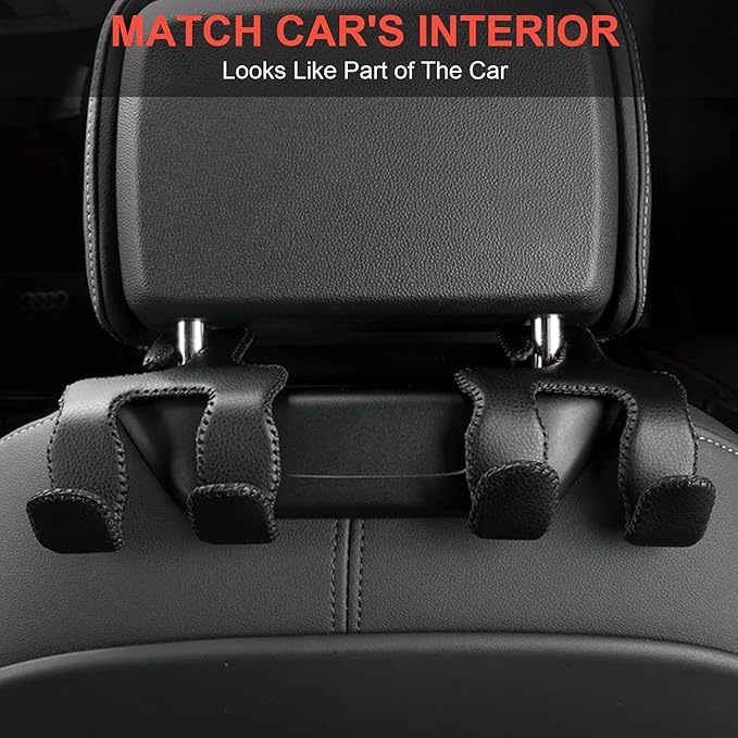 AMVOYOA Car Purse Hook, 2 in 1 Car Seat Headrest Hooks Durable Hanger Storage Holder Leather Organizer for Hanging Grocery Bags, 1 Pack, Gray