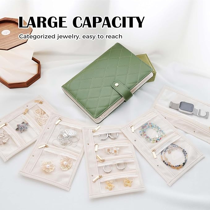 Travel Jewelry Organizer Case,Portable Jewelry Organizers Storage Book, Compact Jewelry Roll for Earrings, Rings, Necklaces - Perfect Jewelry Travel Bag for Women