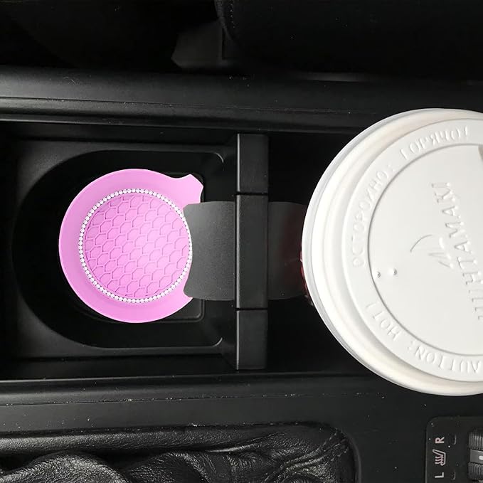 4 PCS Car Cup Coasters, Universal Cup Holder Coaster for Car Accessories, Bling CupHolders Insert for Women Non-Slip Silicone Car Cup Holder Coasters