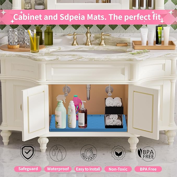 Sdpeia Under Sink Mat 22"×19" Waterproof Silicone Cabinet Liner & Sink Protector for Kitchen & Bathroom, Multi-Purpose Organizers Tray for Pets, Laundry, Cat Litter Mat