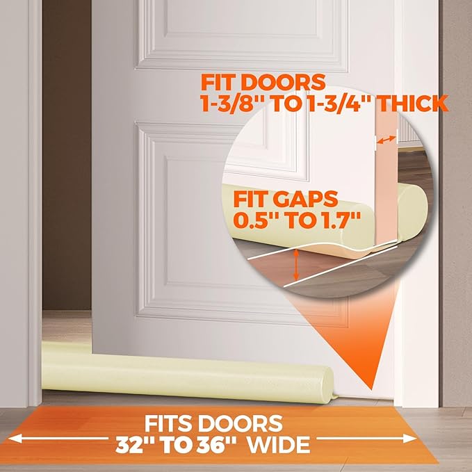 Holikme Two-Sided Door Draft Stopper Weather Stripping Window Breeze Blocker Adjustable Door Sweeps, Beige