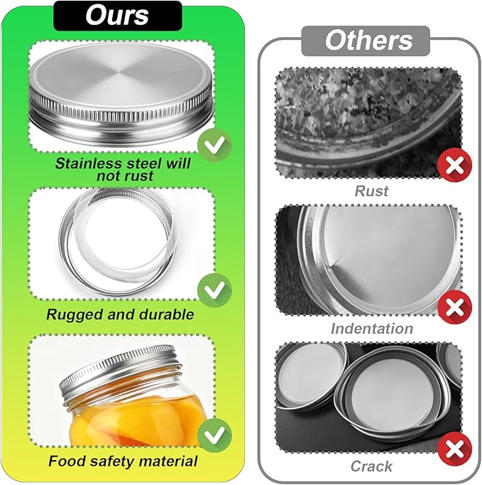 Palksky Mason Jar Lids Stainless Steel for Regular Mouth Mason Jar Lids, 4Pcs Rustproof Mason Jar Caps/Tops - Leakproof & Dishwasher Safe