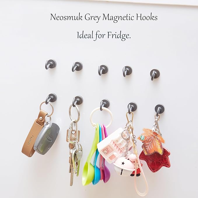 Neosmuk Magnetic Hooks, Heavy Duty 30lb+ Strong Magnet Hook for Cruise Cabins, Cruise Ship Essentials for Hanging, Metal Wall Refrigerator Hangers (Grey, 15 Pack)