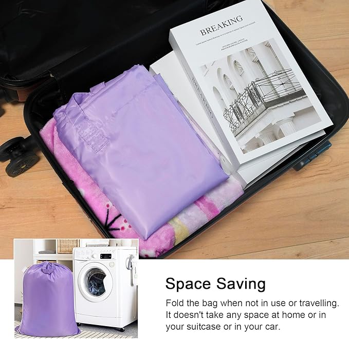 Polecasa Heavy Duty Large Laundry Bag with 130gsm Tear Resistant Fabric and Handles, Easy to Carry Durable Dirty Clothes Drawstring Bag, Perfect for College Dorm, Travel, 2 Pack 28”x36”, Purple