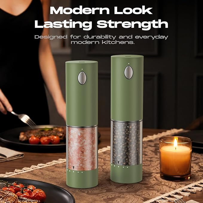 Electric Salt and Pepper Grinder Set, Rechargeable Automatic Salt and Pepper Shaker with 6 Adjustable Coarseness, Large-Capacity Pepper Mill Kitchen Appliances Gifts for Women(Green）