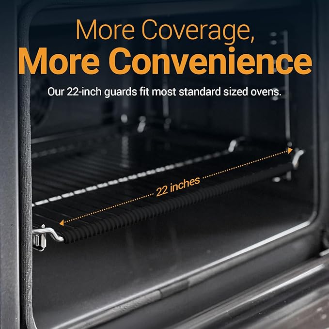 Silicone Oven Rack Shields by Linda’s Essentials (2 Pack) | Heat Resistance Silicone Oven Rack Protectors Guards Against Burns and Scars | 22 Inches Long (Black)