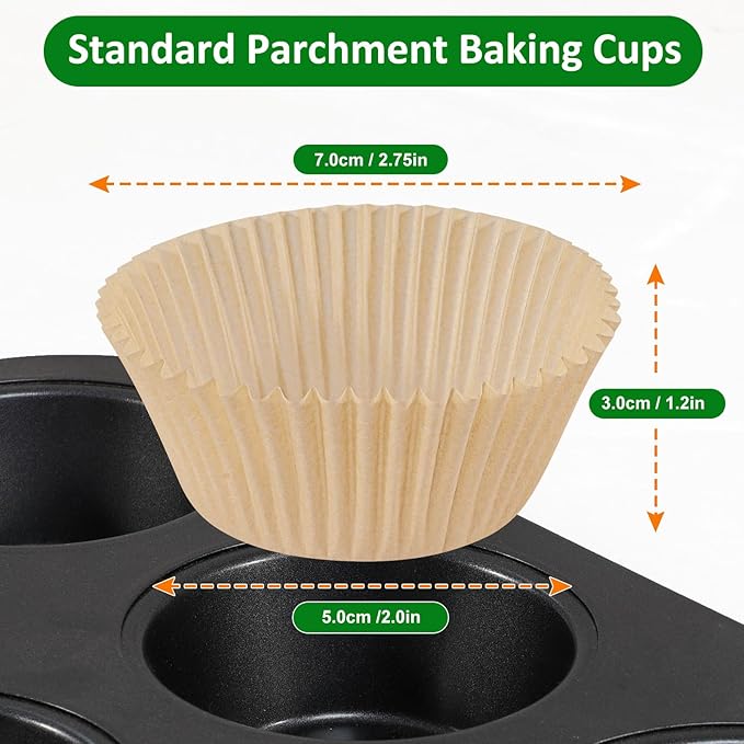 Caperci Unbleached Parchment Cupcake Liners 225pcs - Standard Paper Muffin Liners Cups for Baking, Cupcake Wrappers with Excellent Greaseproof, Non-Stick & Non-Slip, Food Grade (Natural)