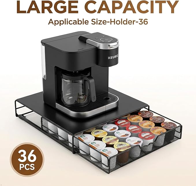 DecoBrothers K-Cup Holder Drawer for 36 Coffee Pods Storage, Black