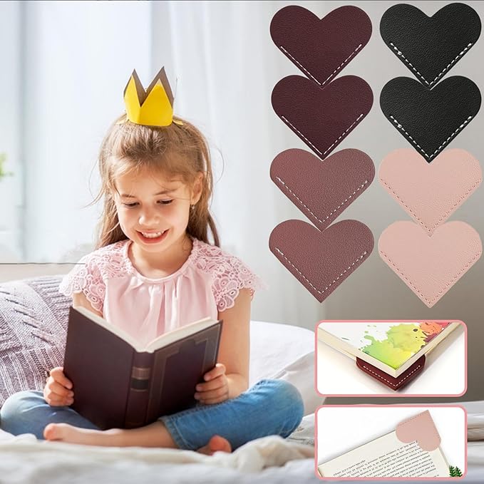 Automatic Bookmark Book Marks for Reading Women Men Kids, Silicone Bookmarks for Women Kids Book Lovers, Unique Book Markers for Reading (8-Pack Heart Bookmark)