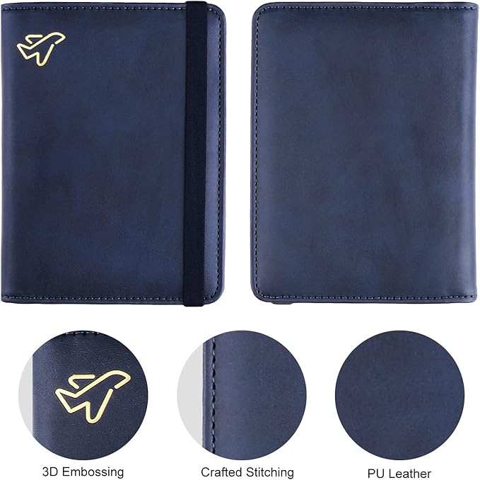 WALNEW Passport Holder for Travel, RFID Passport Cover Wallet for Women Men, PU Leather Passport Book Card Holder Case with Pen, Travelling Essentials for Flying