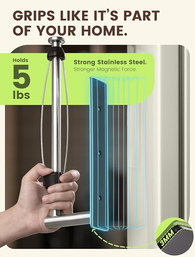 INMAKER Magnetic Paper Towel Holder, Strong Magnet Paper Towel Holder for Fridge, Kitchen, RV, Garage, Grill with Self Adhesive Wall Mount and Screws, One Hand Tear with Adjustable Damping (Silver)