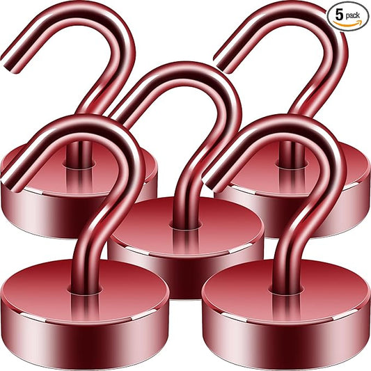 Neosmuk Magnetic Hooks, Cruise Ship Essentials, 40lb+ Heavy Duty Magnetic Hooks for Cruise Cabins, Refrigerator, Grill, Hanging, and Travel | Extra Strong Must-Haves Magnet Hook,Red,Pack of 5