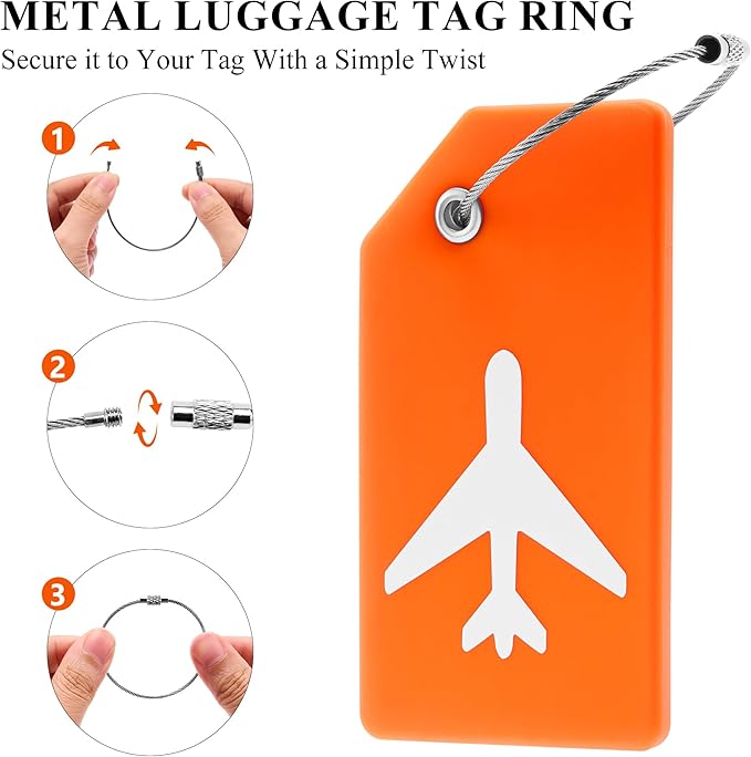 7 Pack Silicone Luggage Tag for Suitcases with Stainless Loop, TSA Approved, Privacy Protection Travel Essentials Bag Tags by Gostwo