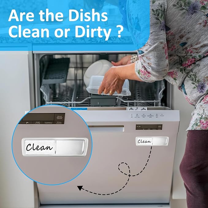 Dishwasher Magnet Clean Dirty Sign, Slide Strong Clean and Dirty Magnet Indicator for Dishwasher, Non-Scratch, Easy to Read, Self-Adhesive Stickers for Non-Magnetic Dishwasher（Green White）