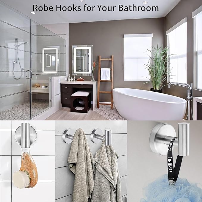 Kruodop Towel Hooks for Bathroom, 2 Packs Wall Mount Towel Holder, Black Gold Matte Wall Robe Hook, Stainless Steel Heavy Duty Door Hanger Towel Hook for Kitchen, Bedroom, Hotel, Pool, Coats