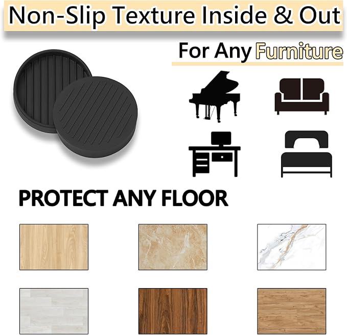 1.5x1.5 Round Rubber Furniture Caster Cups, Anti-Sliding Furniture Pads Bed Stopper Floor Protectors with Grip - Protect Any Flooring