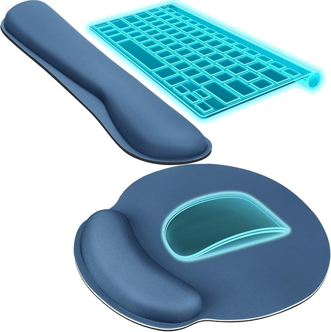 KTRIO Ergonomic Keyboard Wrist Rest and Mouse Pad with Wrist Rest Set, Memory Foam Wrist Support for Typing, Gaming, Office and Home Use, Pale Pink, Navy Blue