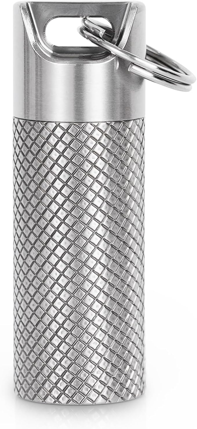 100% Waterproof Titanium Pill Box Keychain - TSA Approved, Strong and Heat Resistant, Travel Friendly | Fashion Necklace Design, Ultra Light and Compact with Extra Sealing Ring