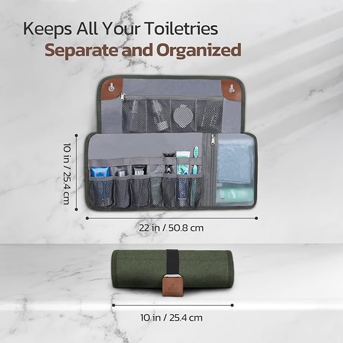 Toiletry Bag for Men, Travel Essentials Travel Toiletry Bag, Water-Resistant Compact Bathroom Roll Organizer for Hygiene, Shaving kit, Gifts for men (4.Army Green(Polyster))