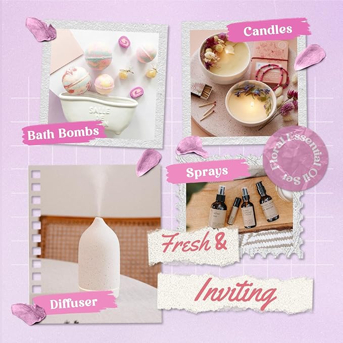 SALKING Floral Essential Oils Set, Premium Pure and Natural Essential Oils, Fragrance Oil Scented Oils for Oil Diffusers 6 x 10 ML - Lavender, Rose, Jasmine, Cherry Blossom, Gardenia, Chamomile