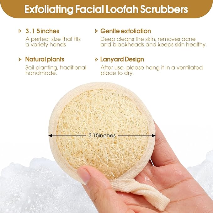 Exfoliating Loofah Sponge Pads Face loofa Brush 6 Pack 3.15 inches Made of 100% Natural Luffa Body and Facial Scrub Pad Personal Care Close Skin for Men and Women for Bath Spa and Shower