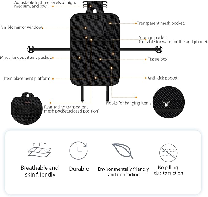 GMQ Back Seat Car Organizer 1 Pack,Backseat Organizer with Tray,Multifunctional Car Seat Back Storage Box with Foldable Tablet Holder (Carbon Black, Weave)