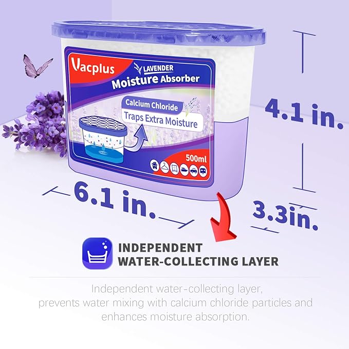 Vacplus Moisture Absorbers 6 Pack, Portable Humidity Absorber Boxes for Your Bathroom, Closet & Car, Dehumidifier with Lavender Fragrance, 10.5 Oz