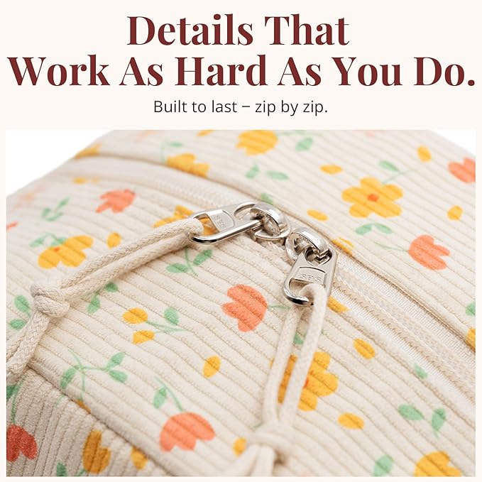 LOVELYWIND Insulated Yellow Floral Lunch Bag for Women, Stylish Corduroy Tote with Aluminum Lining, Large Capacity Reusable Cooler for Work, Travel, Beach or Picnic, Floral Water-Resistant Lunch Box