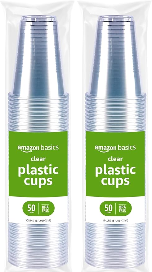 Amazon Basics Disposable Clear Plastic Cups for Cold Drinks, BPA-Free, Easy to Hold, 16oz, 50 Count (Pack of 2)
