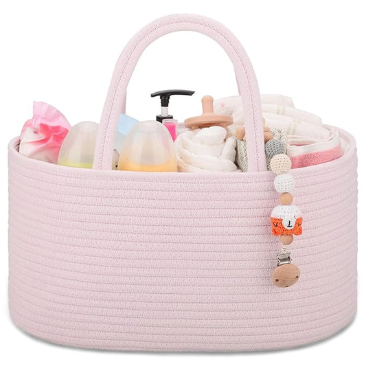 COMSE Baby Diaper Caddy Organizer, Car Caddy, Diaper Change Organizer, Gift Baskets Empty, Portable Tote Bag with Divider, Baby Shower Gifts Newborn Essentials Registry Must Have, Light pink