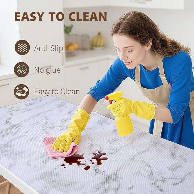 Shelf and Drawer Liner, 12in x 10FT Double Layer PVC Non-Adhesive Non-Slip Waterproof, Marble Pattern for Kitchen Cabinets, Pantry, Bathroom, Dresser with Knife and Tape Measure