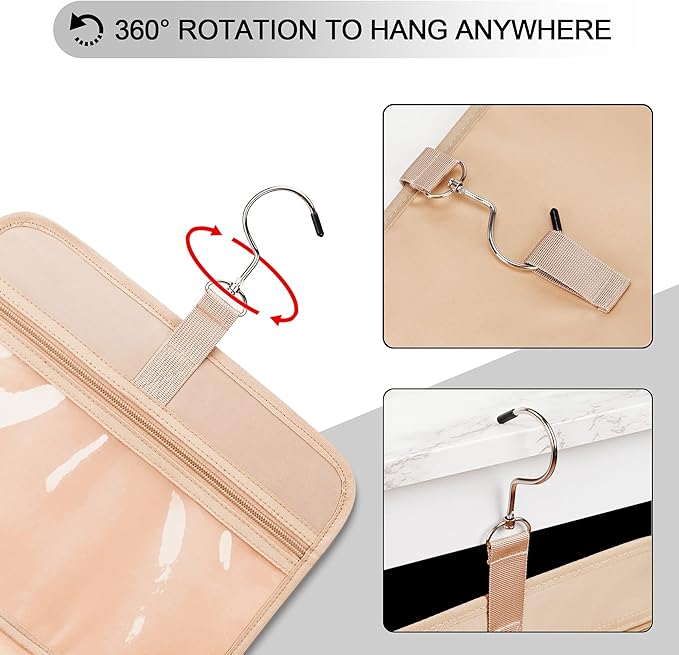 Travel Hanging Toiletry Bag for Women and Men, with 8 Leak Proofing Silicone Bottle Covers, Waterproof Makeup Accessories, Cosmetic Essentials, Cruise Ship Toiletry Bag with Jewelry Organizer, Black