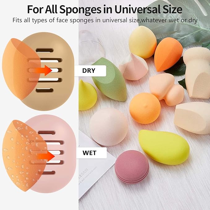 Makeup Sponge Holder,Double-sided 5-line Vented Silicone Beauty Blender Holder for Travel,Shatterproof Make Up Sponge Travel Case for All Sponges Sanitary Reuse Easy to Carry,Rose Red